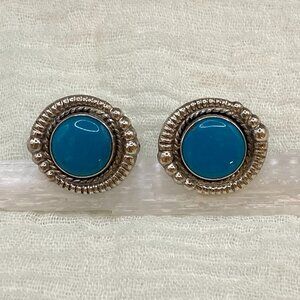 Navajo Style Sleeping Beauty? Turquoise Sterling Silver Cufflinks Vtg J588
